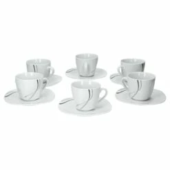 6x Set Kaffeetasse 25cl Mit Untertasse 14,8cm Silver Night
