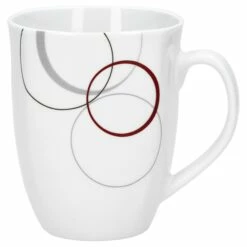 6er Set Kaffeebecher Palazzo 33cl - Kaffeetasse Aus Weißem Porzellan Mit Dekor-Kreisen In Grau Und Dunkelrot -ARCOROC Geschäft 4f10a835 0c53 4a0b ac71 3173295d00c3