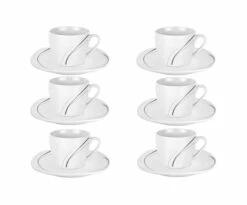 6er Set Espressotasse Mit Espressountertasse Phönix Porzellan Weiß Mit Dekor