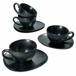 4er Set Manhattan Kaffeetasse Mit Untertasse Für 4 Personen Schwarz - 24322667