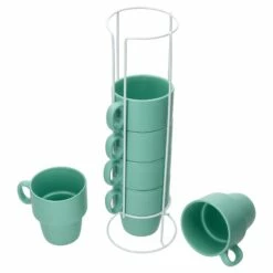 6er Set Kaffeebecher Mit Ständer Stata 250ml Mint Tasse Henkel Porzellan Stapelbar