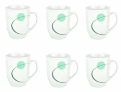 6er Set Kaffeebecher Corona 330ml Porzellan Weiß Mit Dekor