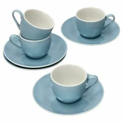 4er Set Nordic Blau Doppio Espresstassen Mit Untertassen - 406474 + 406481